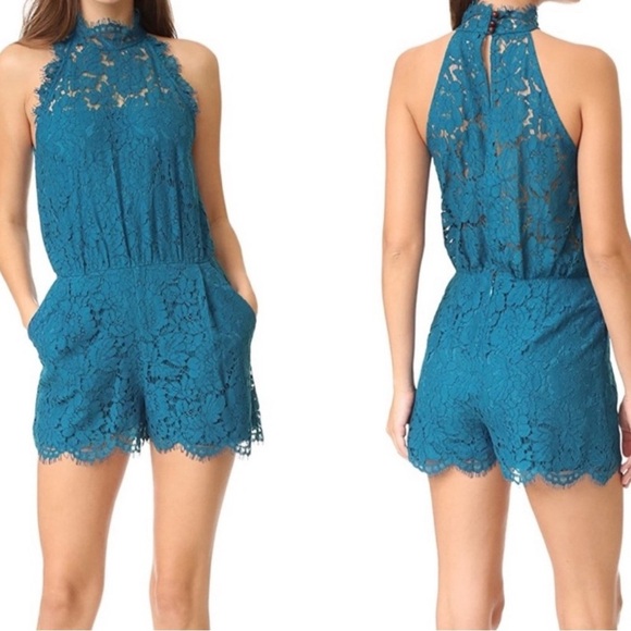 DIANE VON FURSTENBERG Blue Lace High Neck Jemmie Romper - Picture 2 of 8